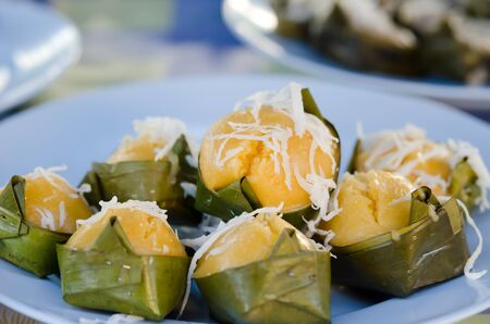 thai dessert made from coconut and sugarの写真素材