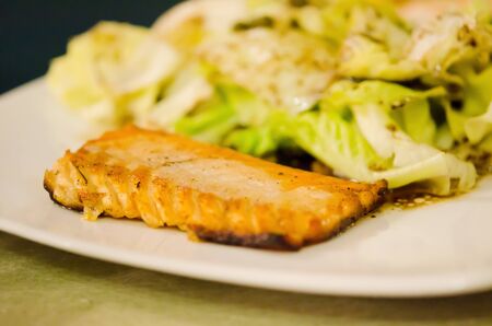 grilled salmon and fresh vegetable  (  lettuce )の写真素材