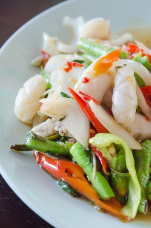 squid  fried with chili pepper and mix vegetable の写真素材