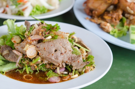 close up spicy sliced liver salad, is a Thai  spicy cuisineの写真素材