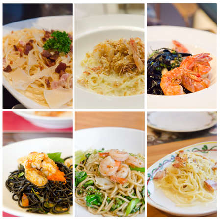 Collage from photographs of pasta  dish   spaghetti  の写真素材
