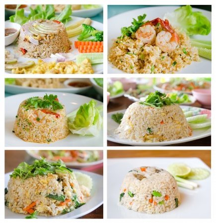 Collage from photographs of mixed cooked rice    fried rice menu  の写真素材