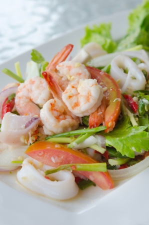 close up shrimp , mixed  vegetable and seafood , Thai spicy saladの写真素材