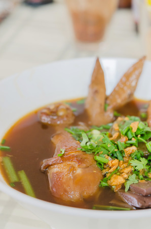 close up Chicken noodle soup , delicious Thai style foodの写真素材