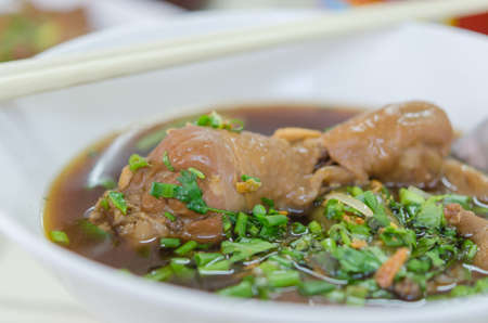 close up Chicken noodle soup with green vegetable  の写真素材