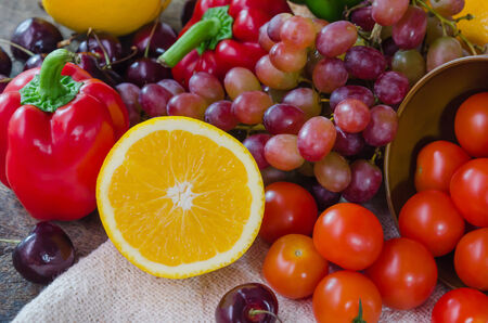 mix fruits and vegetable for healthの写真素材