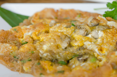 Southeast Asian Fried Baby Oyster Omelette  on dishの写真素材