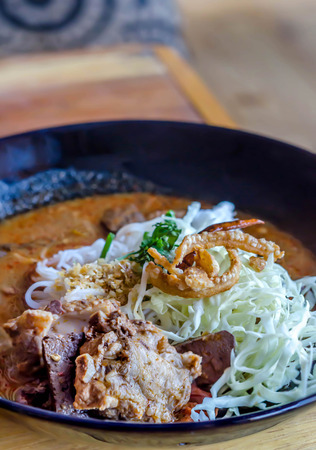 Rice noodles with spicy pork sauce , A famous food of Northern of Thailandの写真素材