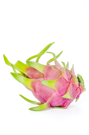 Fresh pink pitaya or dragon fruit  on white backgroundの写真素材