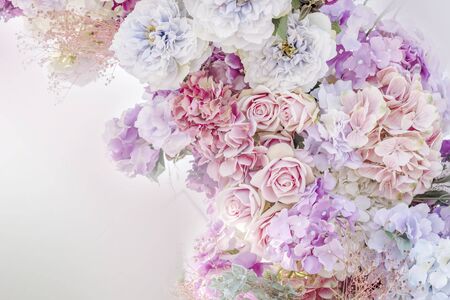 colorful of the plastic flowers bouquet , soft of focusの写真素材
