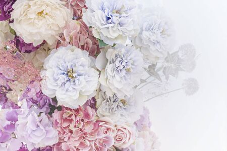 colorful of the plastic flowers bouquet , soft of focusの写真素材