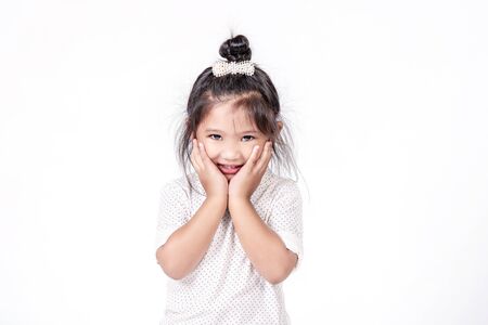 portrait of asian little girl  over white backgroundの写真素材
