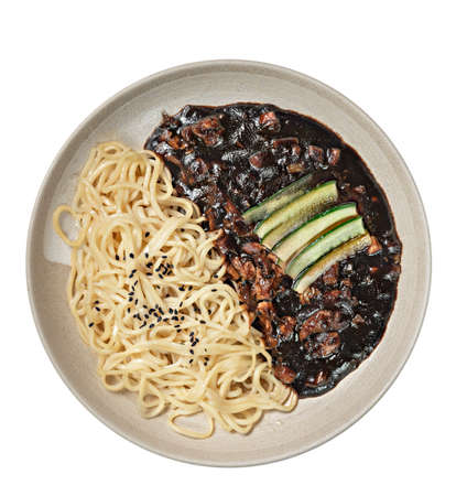 top view traditional korean style cuisine on white backgroundの写真素材