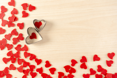 Valentine Day background with red hearts, gifts red heartの写真素材