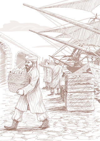 Ottoman port, istanbul - Illustrationのイラスト素材