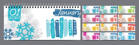 Calendar template for 2020 year. Vector and typographic planner in minimalistic style.のイラスト素材