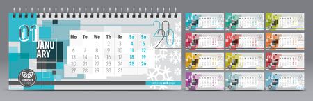 Calendar template for 2020 year. Vector and typographic planner in minimalistic style.のイラスト素材