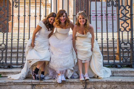 Brides having funの写真素材