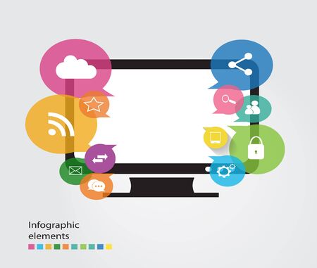 Screen computer black color with social media icons. vector eps 10  Computer blackのイラスト素材