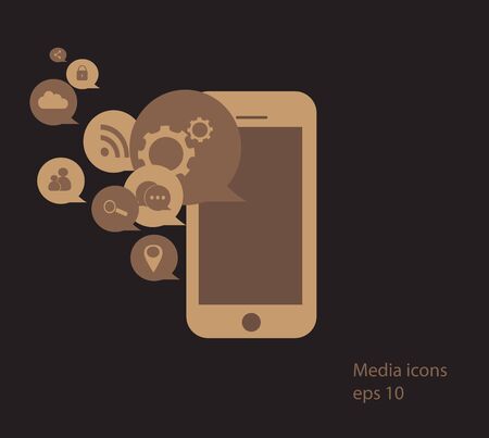 mobile phone with media icons creamのイラスト素材