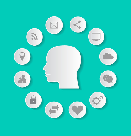 Media icons with human head vector neonのイラスト素材