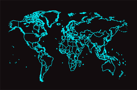 world map with borders neon colorのイラスト素材
