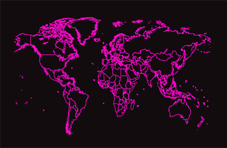 world map with borders neon pink colorのイラスト素材