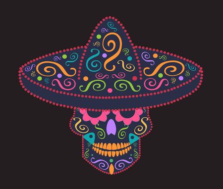 Mexican skull icon with sombreroのイラスト素材