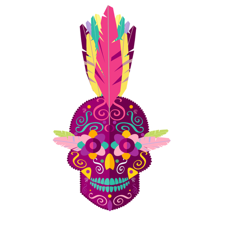 Punk skull with feather Mohawk, colorful vector illustration.のイラスト素材