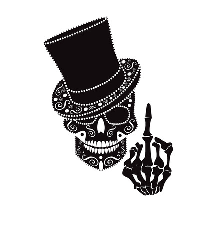 Skull icon gentleman with middle finger and cylinder hat