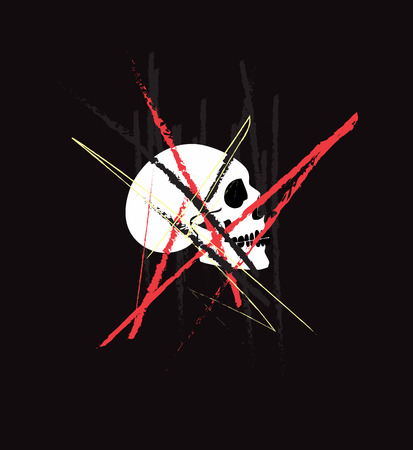 Artistic skull icon side on whit linesのイラスト素材