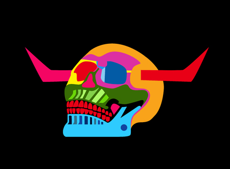Devil Art, skull icon with hornsのイラスト素材