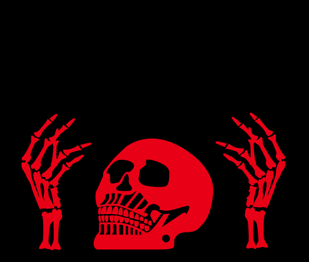 Halloween skull red color with hands backgroundのイラスト素材