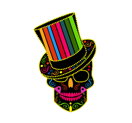 Skull icon gentleman colorful, with cylinder hatのイラスト素材