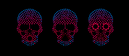 Vivid color skulls icon with gear, technology neon background with dotsのイラスト素材