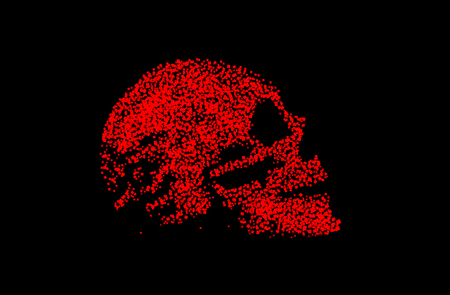 Devils red skull icon with dust and black backgroundのイラスト素材