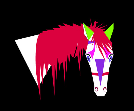 Horse head cartoon vivid purple and pink color with neon greenのイラスト素材