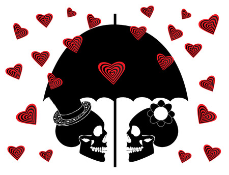 Skull icon wedding couple background with umbrella and heart rainのイラスト素材
