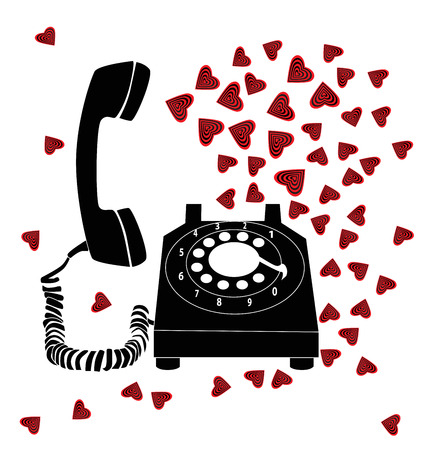 Valentines background with retro phone black and white and red hearts, vectorのイラスト素材
