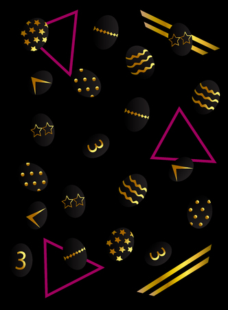 Easter background with eggs and triangles, gold and black pop art vector illustrationのイラスト素材