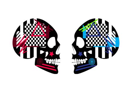 Colorful skull icons, pop art background on the white backgroundのイラスト素材