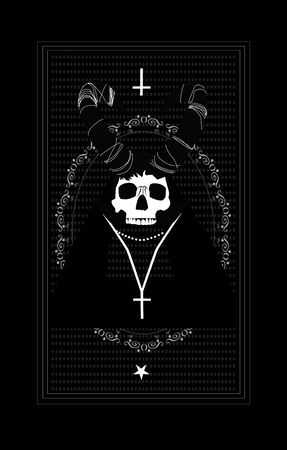 Black card with death skull, horns and cross.のイラスト素材