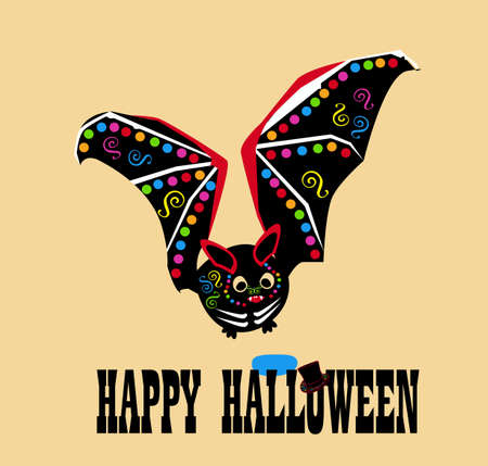 Happy Halloween text background with colorful bat iconのイラスト素材