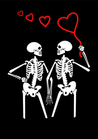 Skulls with heart balloons, Happy Valentines dayのイラスト素材
