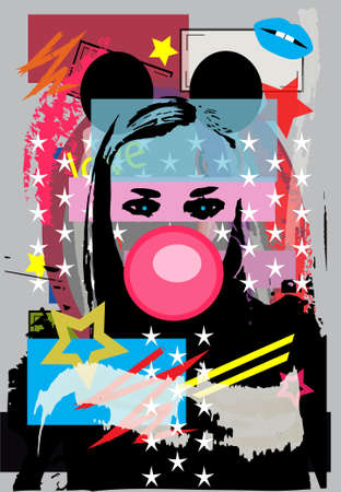 Sexy girl with mouse ears and chewing gum, pop art backgroundのイラスト素材