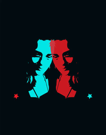 Duotone movie poster with portrait of a red and blue girlのイラスト素材