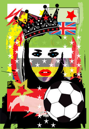 girl with crown, British flag and football ball pop art background  vectorのイラスト素材
