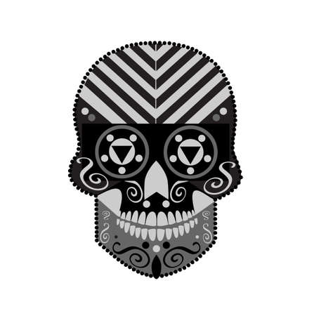 Black skull icon with geometric details isolated on white backgroundのイラスト素材