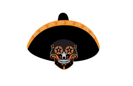 Mexican skull with sombrero, Day of the dead background vector illustrationのイラスト素材