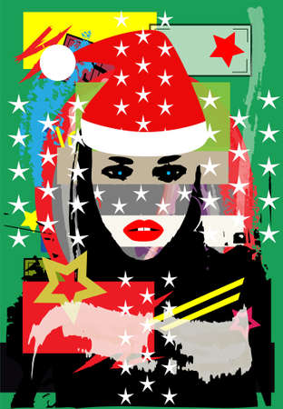 Sexy Santa girl pop art New Year background with starsのイラスト素材